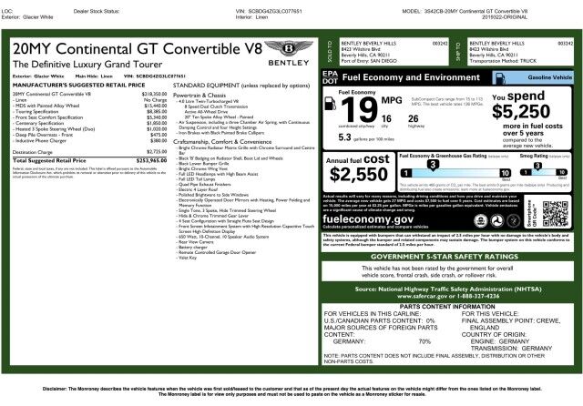 2020 Bentley Continental Continental GTC MULLINER V8 *ONLY 4500 MILES* San Diego CA