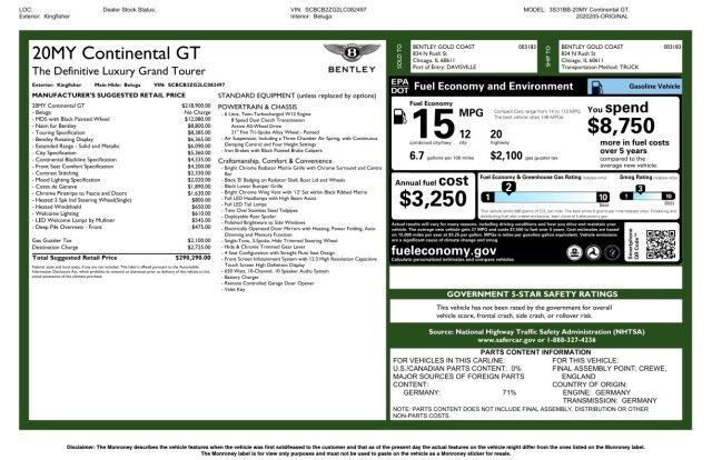 2020 Bentley Continental GT W12 Coupe ($290,290 MSRP!!) *MULLINER DRIVING SPEC* *BLACKLINE SPEC* *KINGFISHER BLUE* *$66,565 IN FACTORY OPTIONS!* San Diego CA