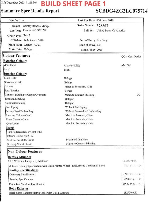 2020 Bentley Continental GTC V8 Convertible ($294,000 MSRP!) *$73,000 IN OPTIONS* *MULLINER DRIVING SPEC* *BLACKLINE SPEC* *LOADED* San Diego CA