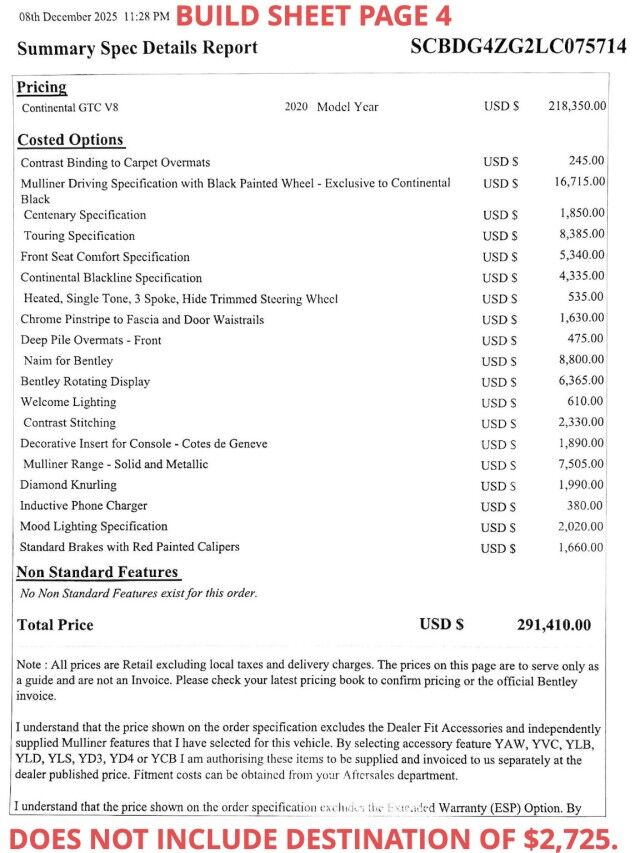 2020 Bentley Continental GTC V8 Convertible ($294,000 MSRP!) *MULLINER DRIVING SPEC* *BLACKLINE SPEC* *$73,000 IN OPTIONS!!* *LOADED* San Diego CA