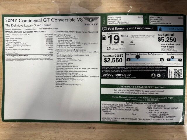 2020 Bentley Continental GTC V8 First Edition ($283,465 MSRP!) *ONLY 9600 MILES* *$62,000 IN OPTIONS* *WHITE ON WHITE* San Diego CA