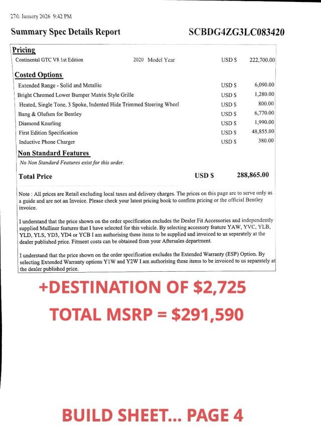 2020 Bentley Continental GTC V8 First Edition ($291,590 MSRP!) *SPECIAL ORDER COLOR- FOUNTAIN BLUE* *$66,000 IN OPTIONS* Convertible San Diego CA