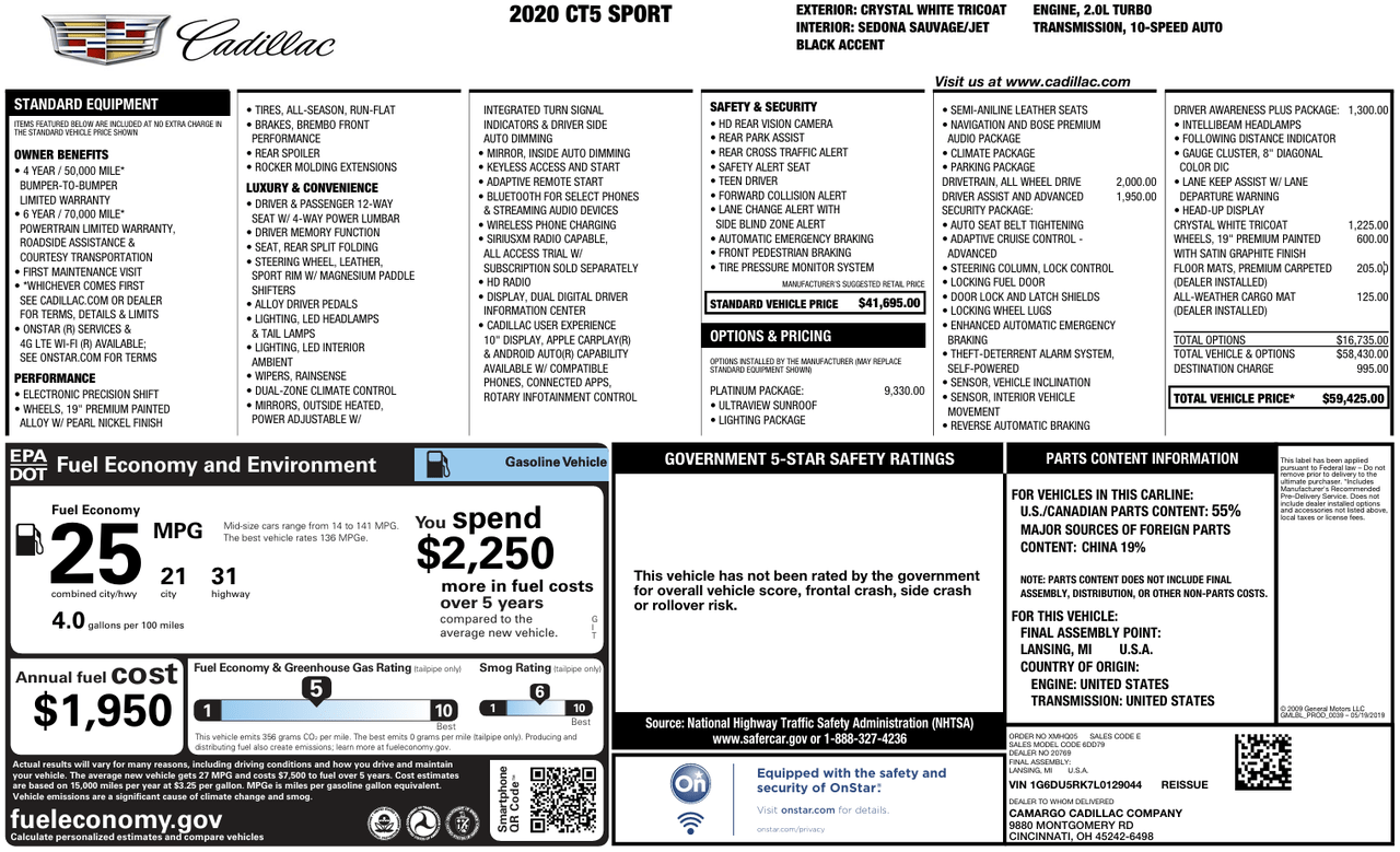2020 CADILLAC CT5 SPORT Knoxville TN