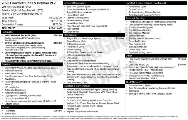 2020 Chevrolet Bolt EV Premier Raleigh NC