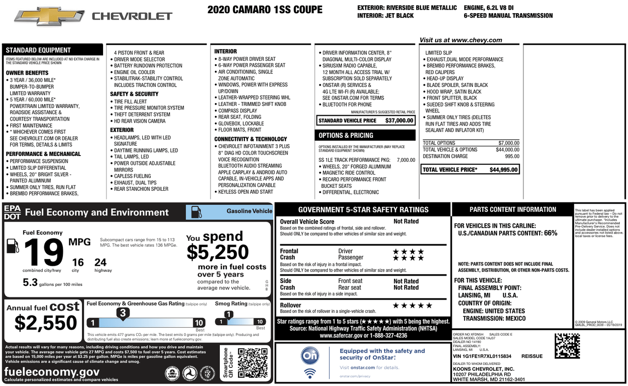 2020 Chevrolet Camaro 1SS Knoxville TN