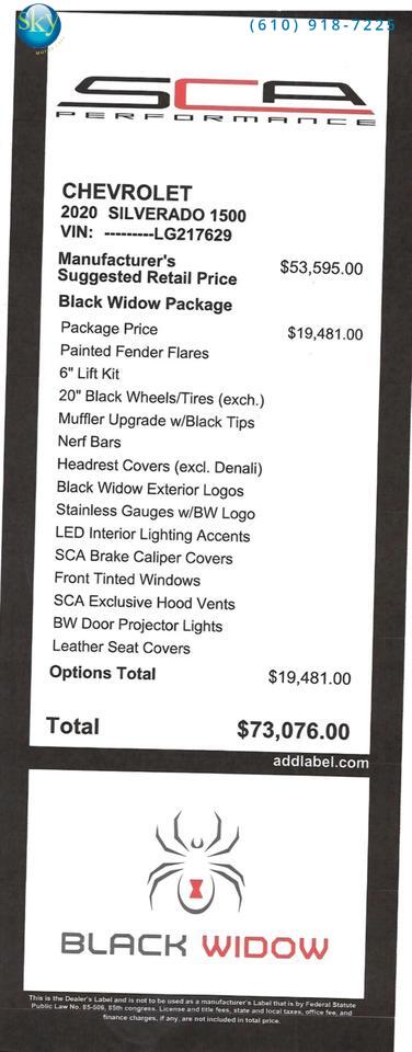 2020 Chevrolet Silverado 1500 Crew Cab 4WD RST SCA PERFORMANCE BLACK WIDOW