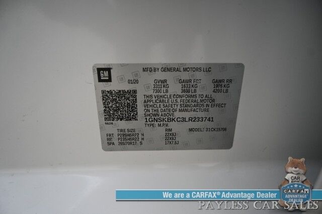 2020 Chevrolet Tahoe LT / 4X4 / Power & Heated Leather Seats / Navigation / Auto Start / Sunroof / Bose Speakers / 3rd Row / Captain Chairs / Seats 7 / Lane & Collision Alert / Bluetooth / Back Up Camera / Power Liftgate / Tow Pkg Anchorage AK