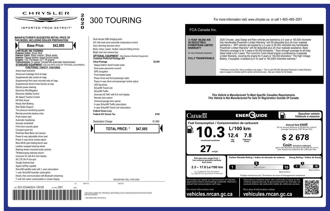 2020 Chrysler 300 Touring Leather Roof Nav BCam Red Deer AB