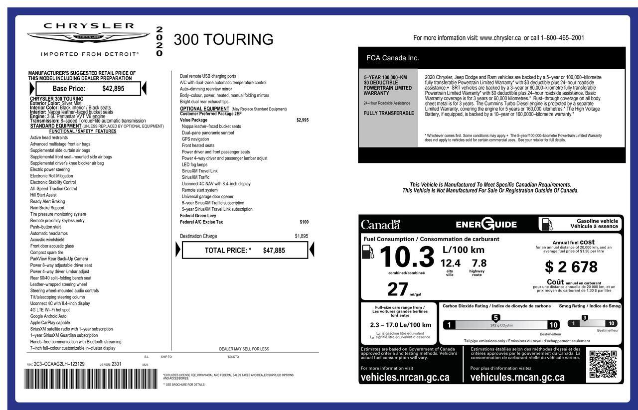 2020 Chrysler 300 Touring Leather Roof Nav BCam Red Deer AB