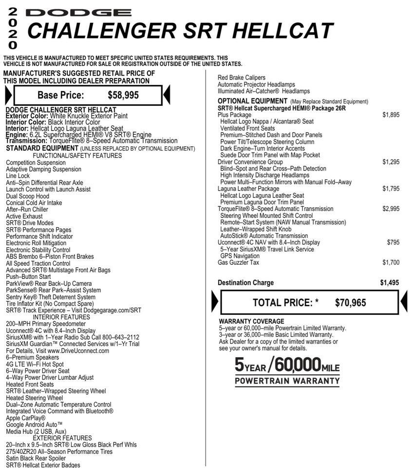 2020 Dodge Challenger SRT Hellcat / AWE Exhaust / Laguna Leather! Lincolnton NC