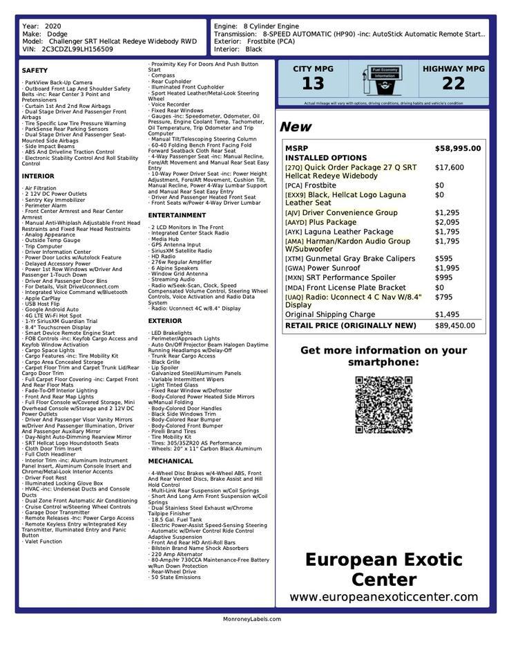 2020 Dodge Challenger SRT Hellcat Redeye Widebody Tampa FL