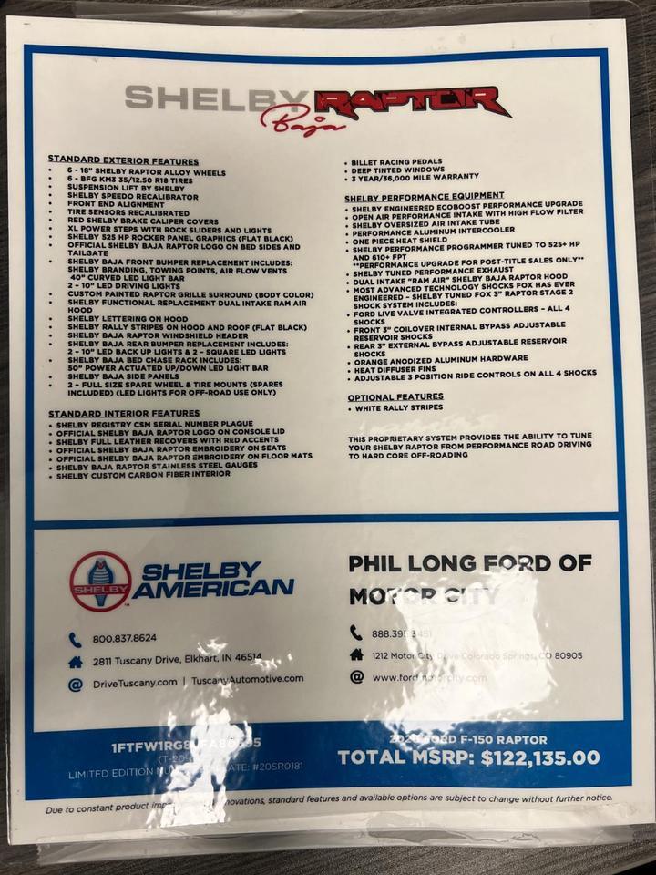 2020 FORD F-150 RAPTOR 4WD SUPERCREW 5.5' Parker CO