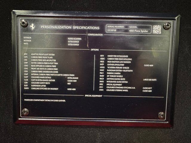 2020 Ferrari 488 Pista Spider Rosso Scuderia paint, suspension lifter, Daytona racing seats, fire extinguisher AND MUCH MUCH MORE! Fort Lauderdale FL