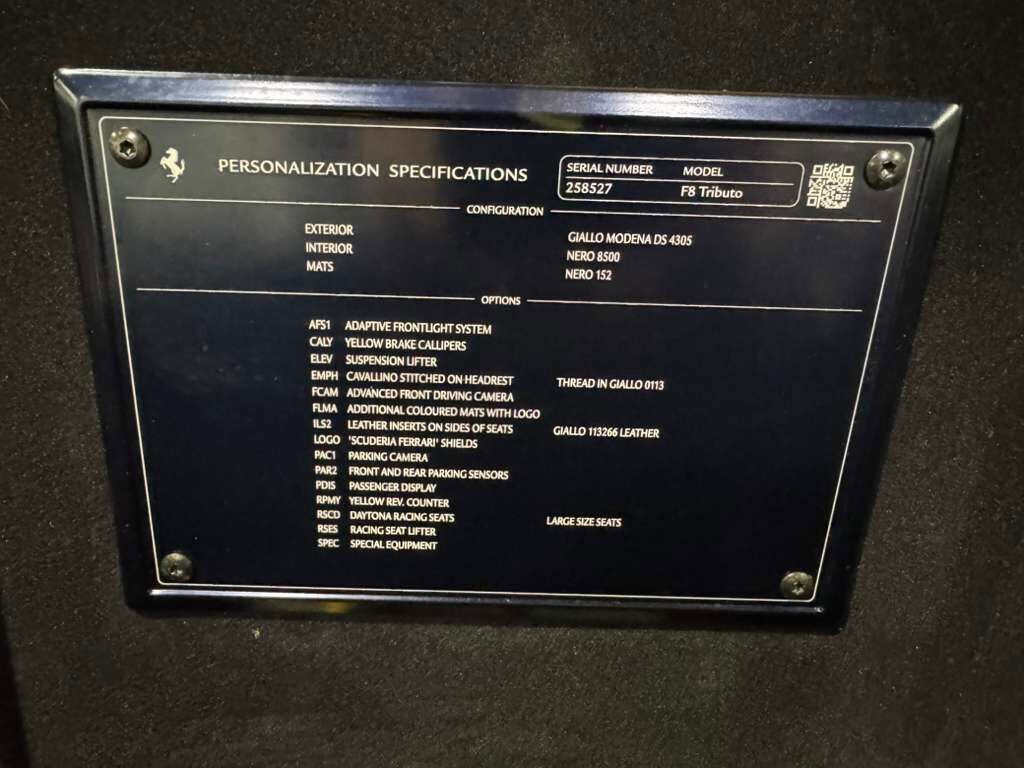 2020 Ferrari F8 Tributo Giallo Modena paint, front lifter, Daytona seats w/lifter, passenger display & MUCH MORE!! Fort Lauderdale FL