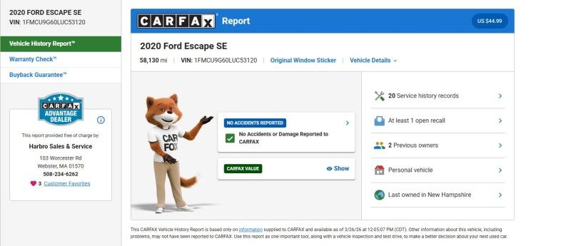 2020 Ford Escape SE - SUNROOF - HEATED SEATS Webster MA