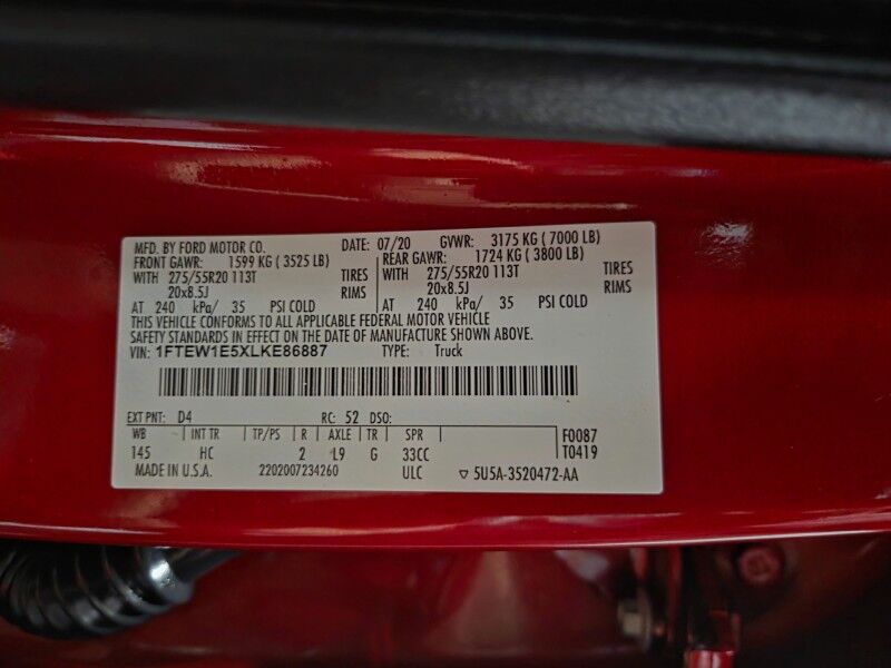 2020 Ford F-150 Lariat 5.0L V8 Chrome Pkg GPS Camera Sunroof Goodyear FREE WARRANTY Arlington TX