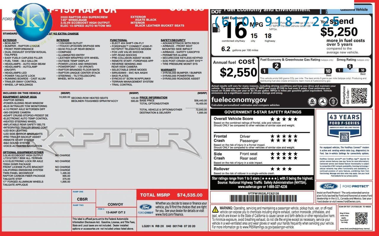 2020 Ford F-150 Raptor 4X4 802A Package