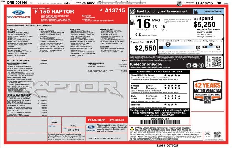 2020 Ford F-150 Raptor COMING SOON 3.5L Ecoboost V6 Graphic Carbon Fiber Pkg GPS Arlington TX