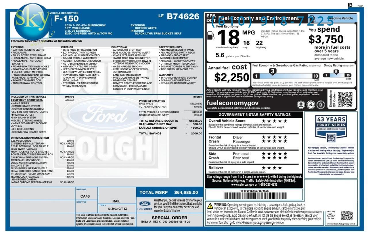 2020 Ford F-150 SuperCrew 4WD LARIAT 1-Owner West Chester PA