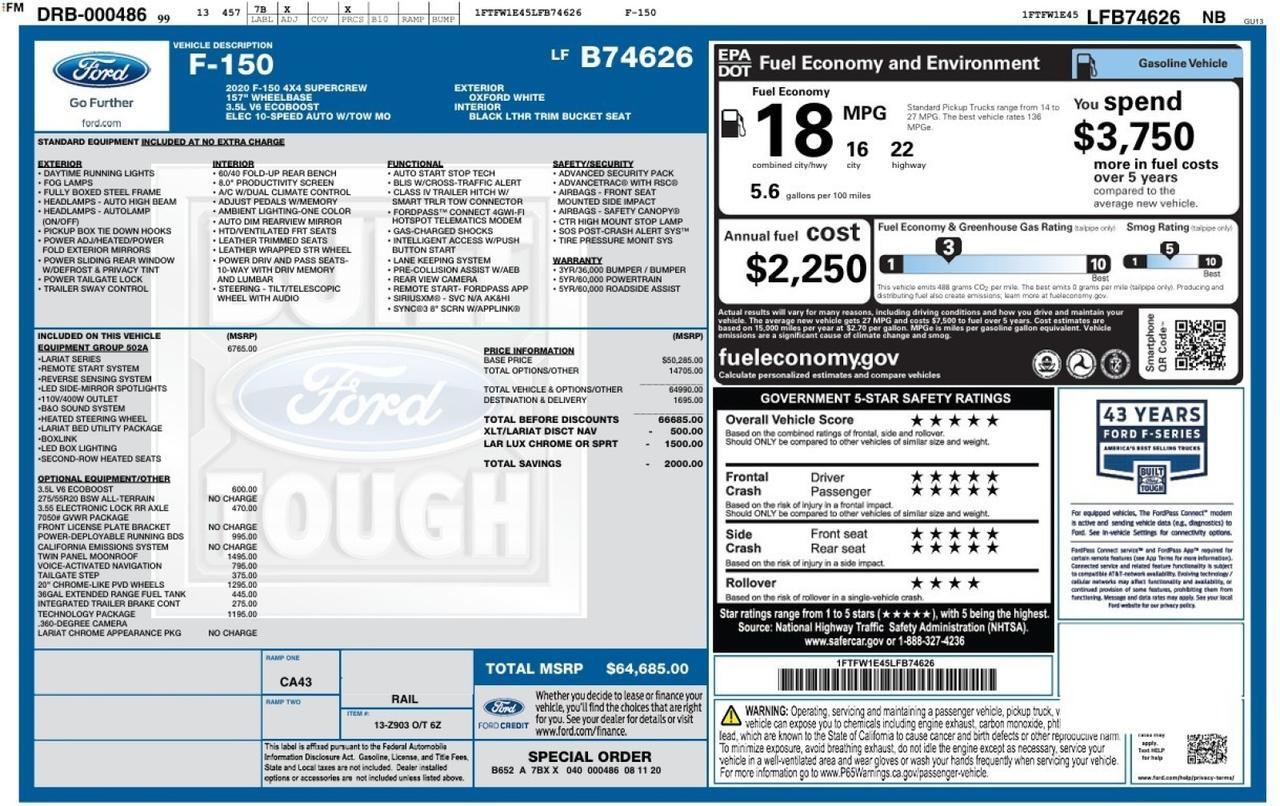 2020 Ford F-150 SuperCrew 4WD LARIAT 1-Owner