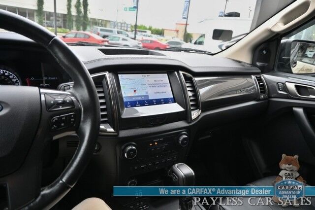 2020 Ford Ranger LARIAT / 4X4 / FX4 & Black Appearance Pkg / Tech Pkg / Auto Start / Heated Leather Seats / Nav / B&O Speakers / Adaptive Cruise / Lane Departure & Blind Spot Alert / Bed Liner / Tow Pkg / ARE Matching Canopy / 1-Owner Anchorage AK