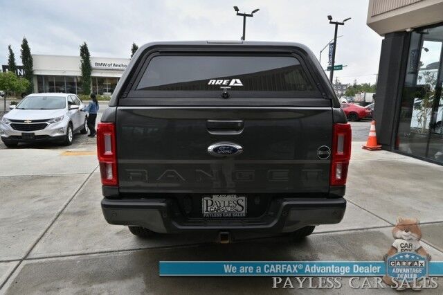 2020 Ford Ranger LARIAT / 4X4 / FX4 & Black Appearance Pkg / Tech Pkg / Auto Start / Heated Leather Seats / Nav / B&O Speakers / Adaptive Cruise / Lane Departure & Blind Spot Alert / Bed Liner / Tow Pkg / ARE Matching Canopy / 1-Owner Anchorage AK