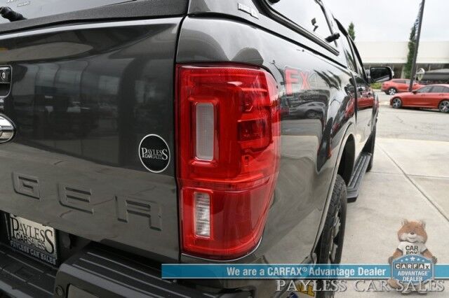 2020 Ford Ranger LARIAT / 4X4 / FX4 & Black Appearance Pkg / Tech Pkg / Auto Start / Heated Leather Seats / Nav / B&O Speakers / Adaptive Cruise / Lane Departure & Blind Spot Alert / Bed Liner / Tow Pkg / ARE Matching Canopy / 1-Owner Anchorage AK