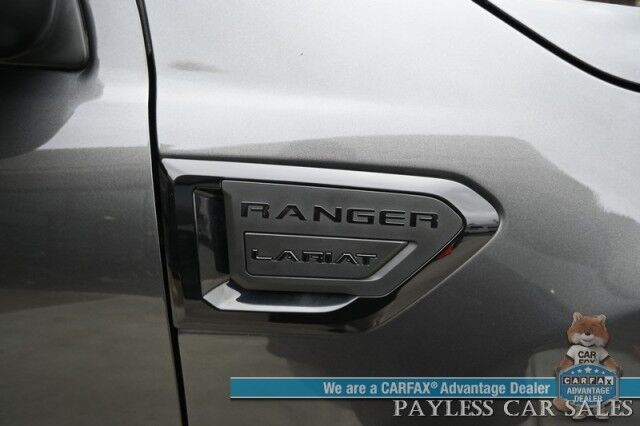 2020 Ford Ranger Lariat / 4X4 / FX4 & Black Appearance Pkg / Tech Pkg / Auto Start / Power & Heated Leather Seats / Nav / B&O Speakers / Adaptive Cruise / Lane Departure & Blind Spot Alert / Bed Liner / Tow Pkg / ARE Matching Canopy / 1-Owner Anchorage AK