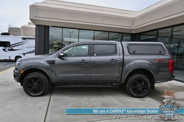 2020 Ford Ranger Lariat / 4X4 / FX4 & Black Appearance Pkg / Tech Pkg / Auto Start / Power & Heated Leather Seats / Nav / B&O Speakers / Adaptive Cruise / Lane Departure & Blind Spot Alert / Bed Liner / Tow Pkg / ARE Matching Canopy / 1-Owner