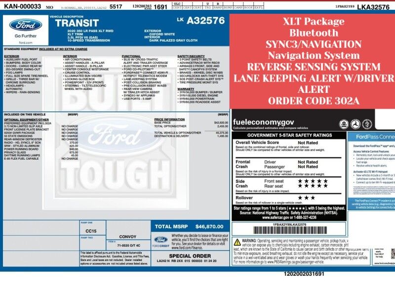2020 Ford Transit 350 Passenger 350 XLT Low Roof LWB RWD with Sliding Passenger-Side Door Arlington VA