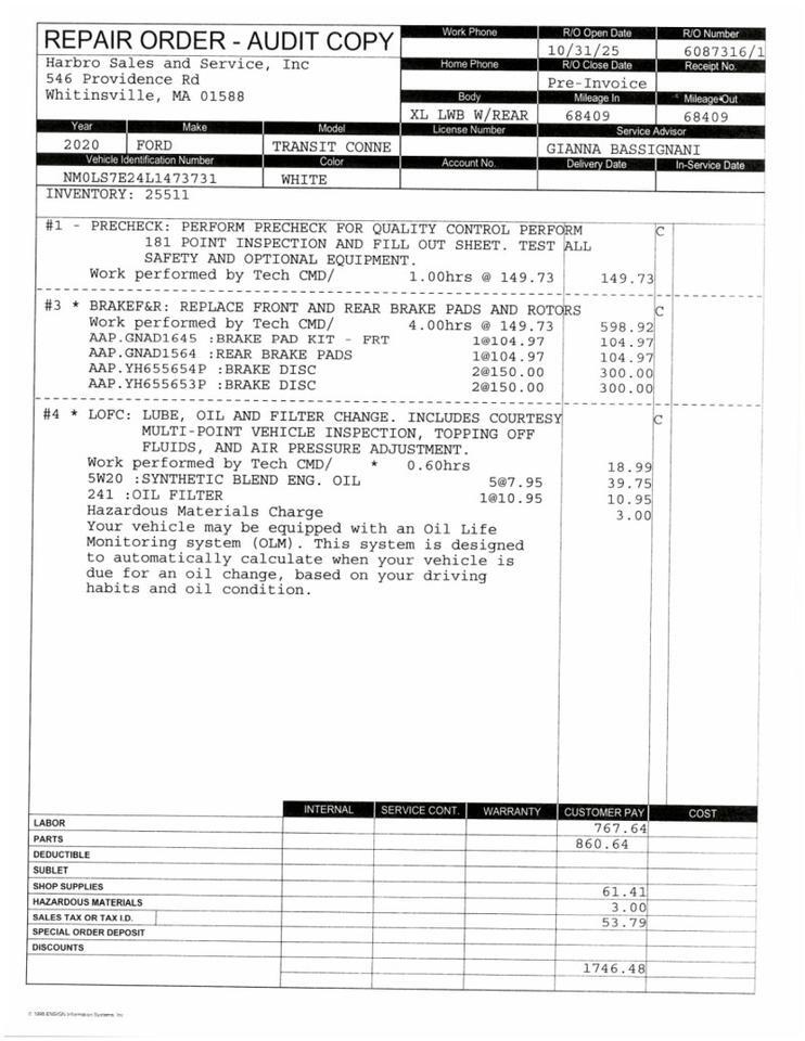 2020 Ford Transit Connect Van XL - REBUILT TRANSMISSION WITH WARRANTY Webster MA