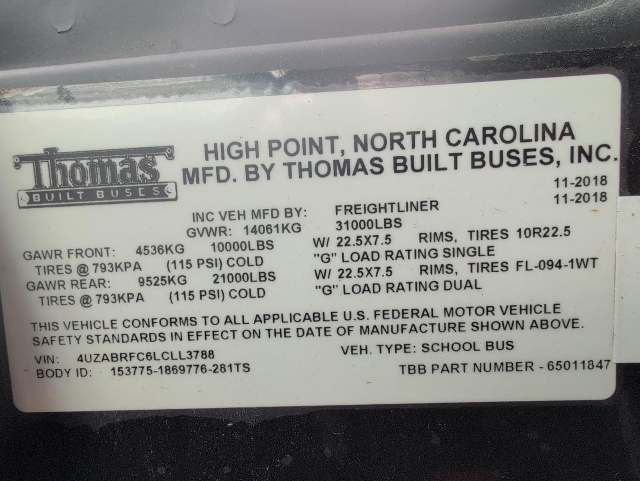 2020 Freightliner Thomas B2 BUS Johnstown NY
