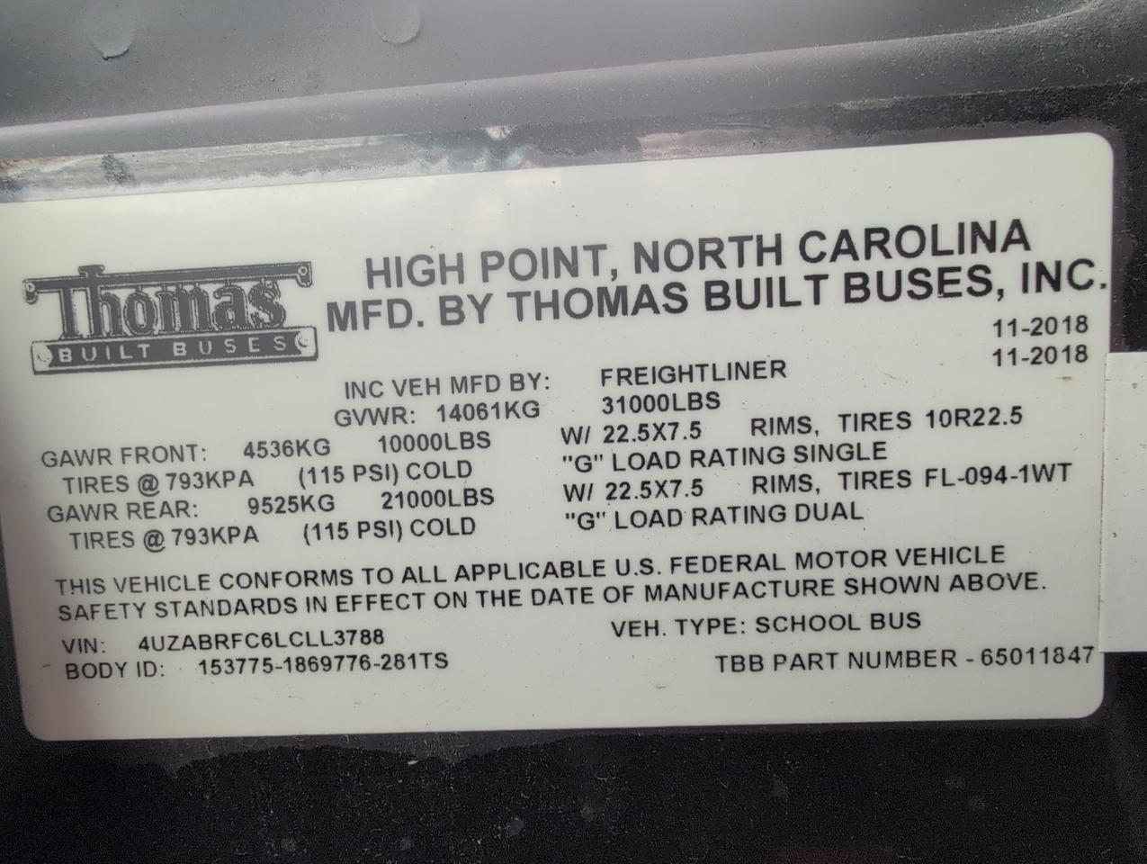 2020 Freightliner Thomas B2 BUS Johnstown NY