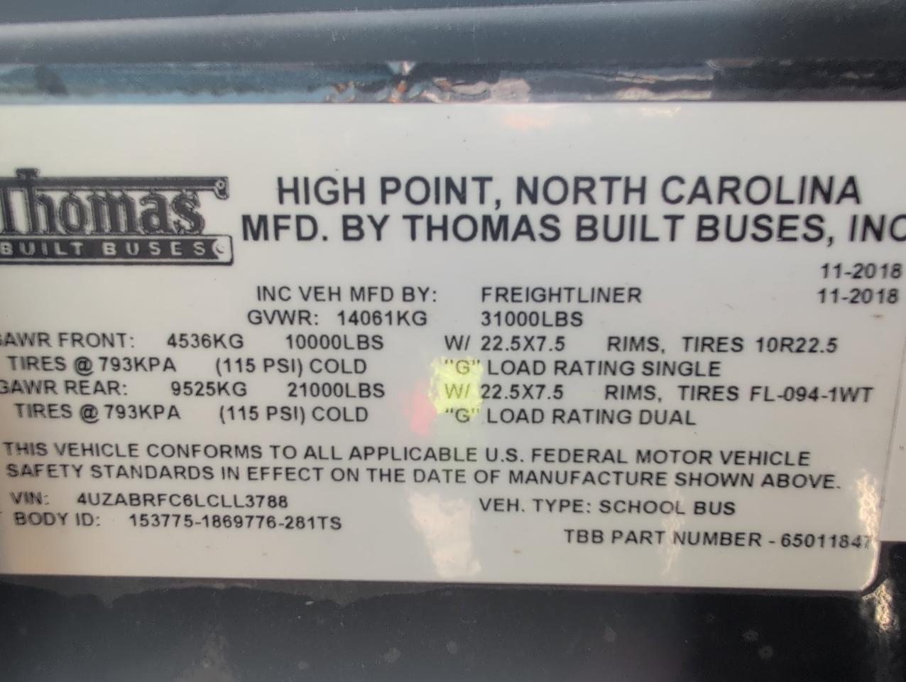 2020 Freightliner Thomas B2 BUS