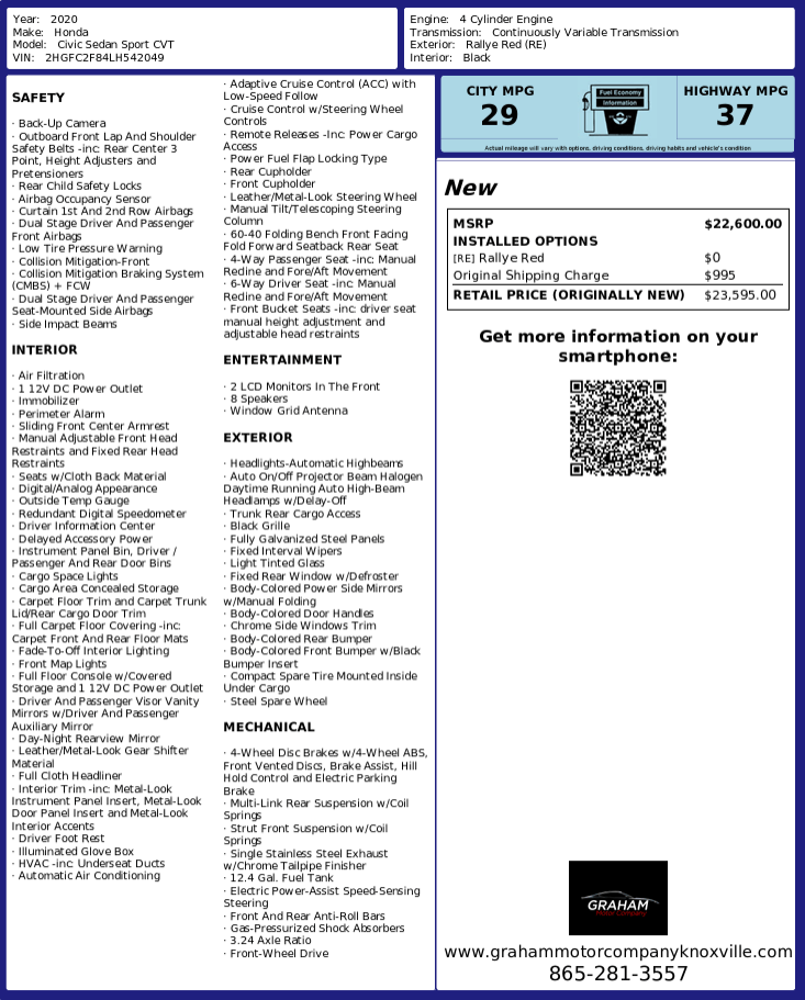 2020 Honda Civic Sedan Sport Knoxville TN