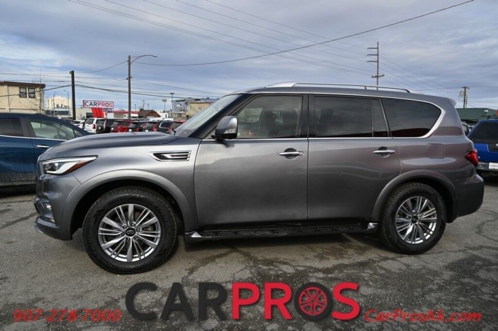 2020 INFINITI QX80 LUXE - AWD - Remote Start - 5.6L V8 - Proassist Assist Pkg - Power & Leather Heated Seats - Heated Steering Wheel - Bose Premium Audio - Apple CarPlay/Android Auto - NAV - Backup Camera - 2nd Row Captain Seats - 3rd Row - Seats 7 - Sunroof - Tow Pkg Anchorage AK