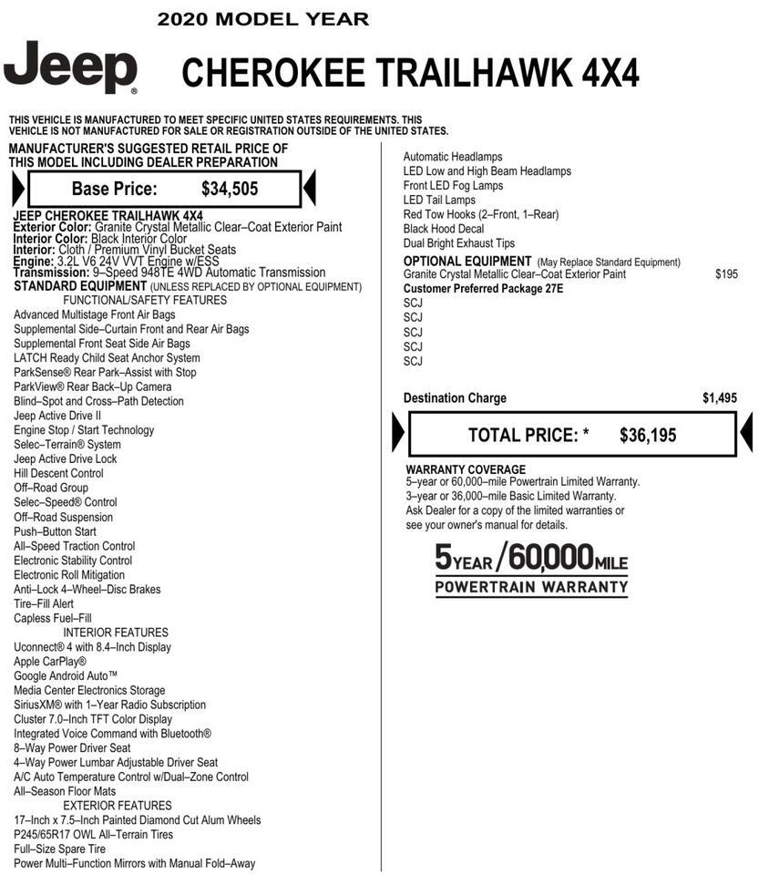 2020 Jeep Cherokee Trailhawk 4X4 / Leather Seats / 3.2L V6! Lincolnton NC