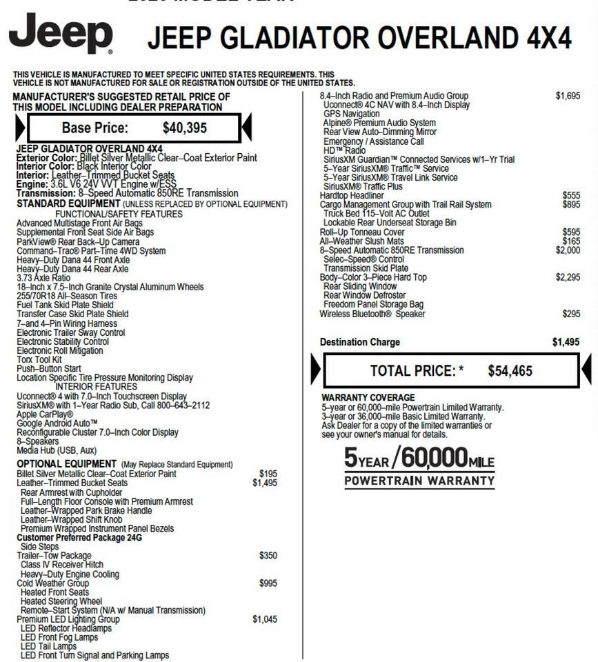 2020 Jeep Gladiator Overland 4X4 / UPGADES / LED Lighting / Heated Seats! Lincolnton NC