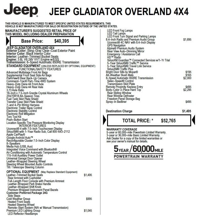 2020 Jeep Gladiator Overland 4X4 / Wheels & Tires / Heated Seats / LED Group! High Point NC