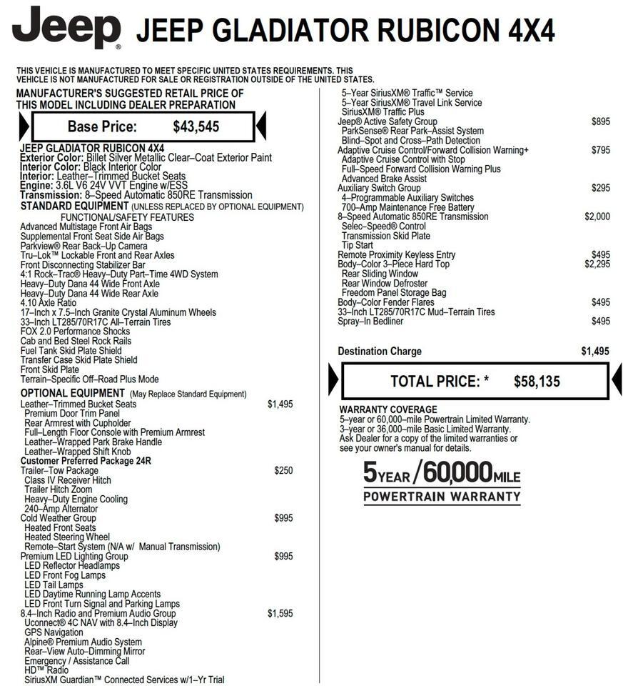 2020 Jeep Gladiator Rubicon 4X4 / Heated Seats / LED Lighting / Wheels & Tires! Lincolnton NC