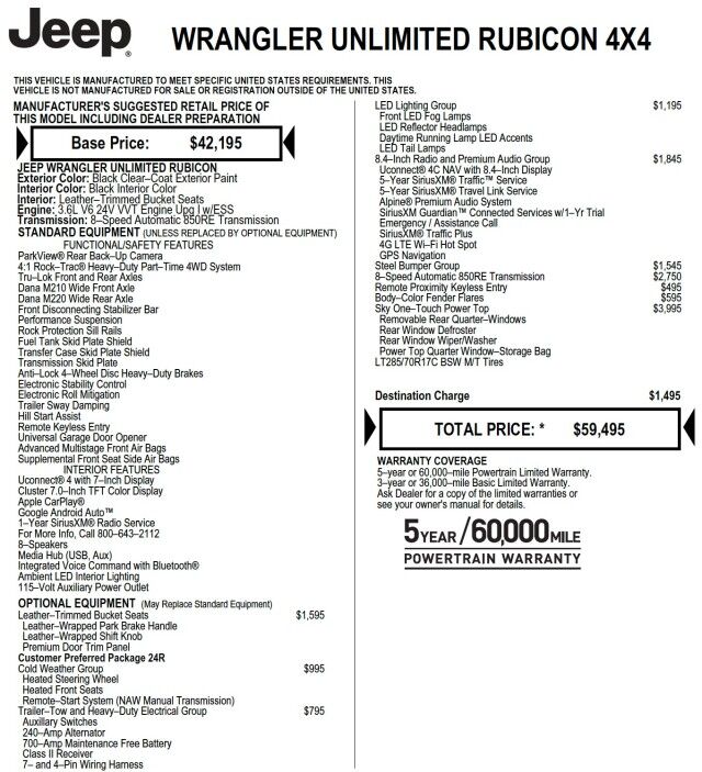 2020 Jeep Wrangler Unlimited Rubicon 4X4 / Sky One Roof / Steel Bumper Group! High Point NC