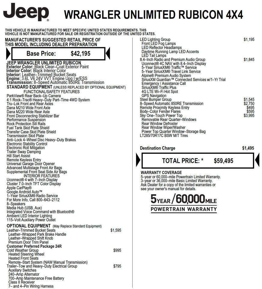 2020 Jeep Wrangler Unlimited Rubicon 4X4 / Sky One Roof / Steel Bumper Group! Lincolnton NC