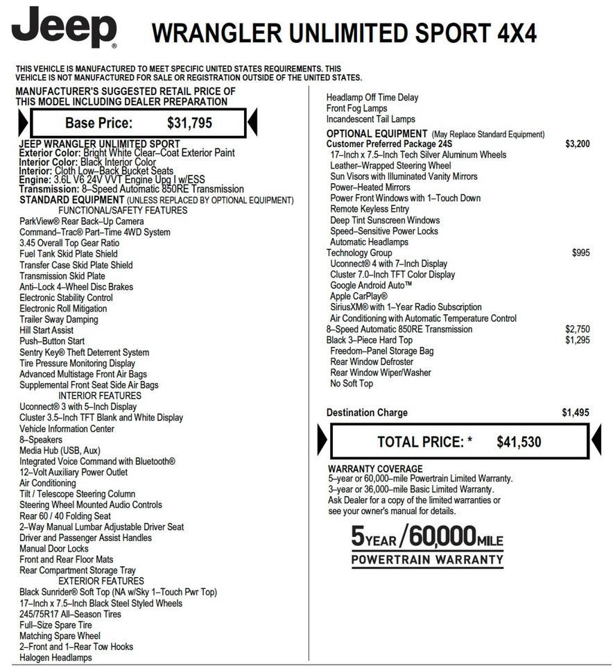 2020 Jeep Wrangler Unlimited Sport S 4X4 / Technology Group / Hard Top! Lincolnton NC