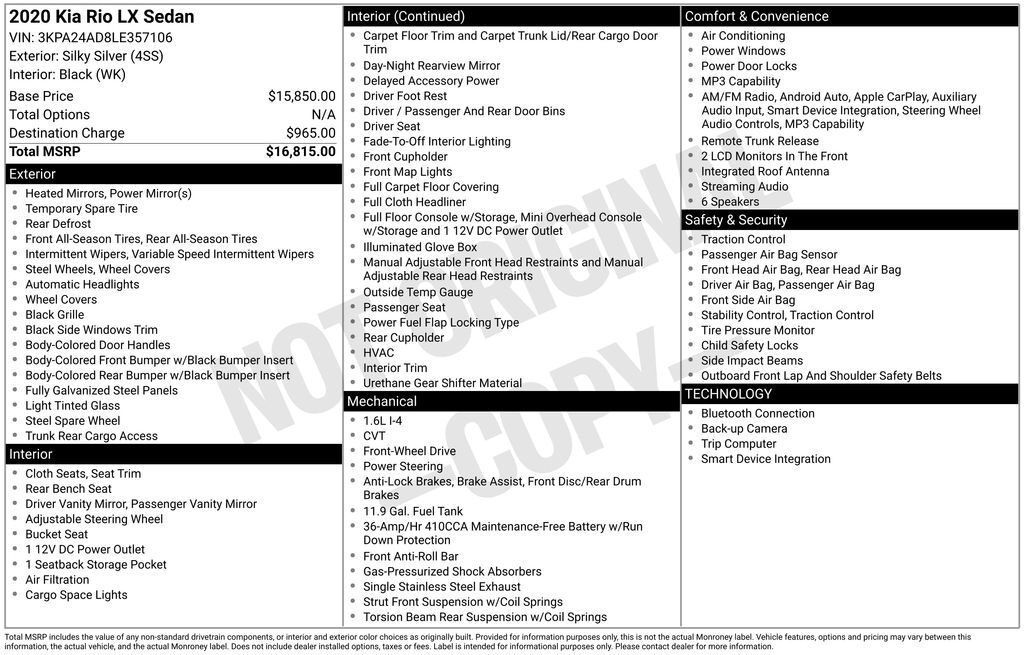 2020 Kia Rio LX Akron OH