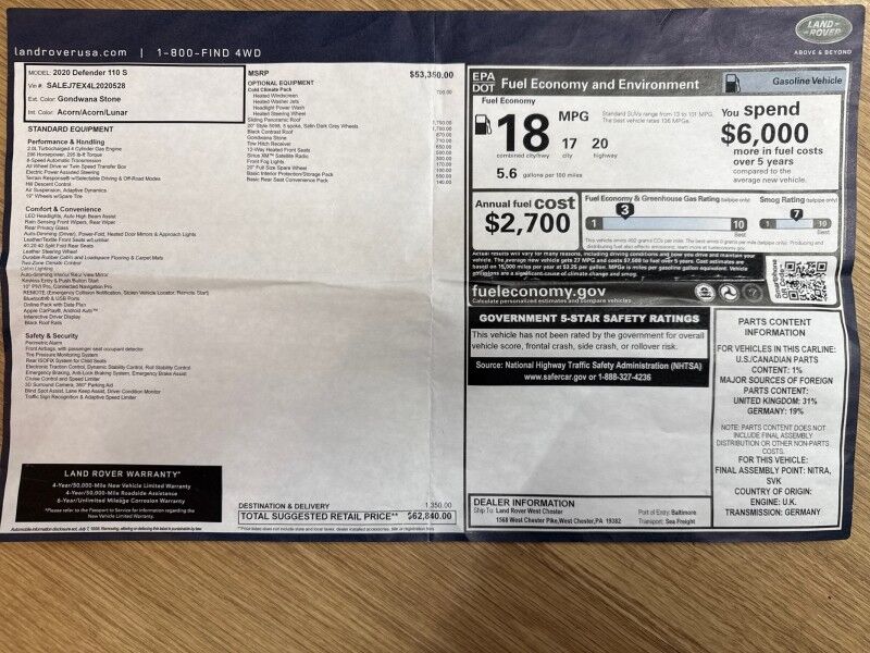 2020 Land Rover Defender 110 S AWD