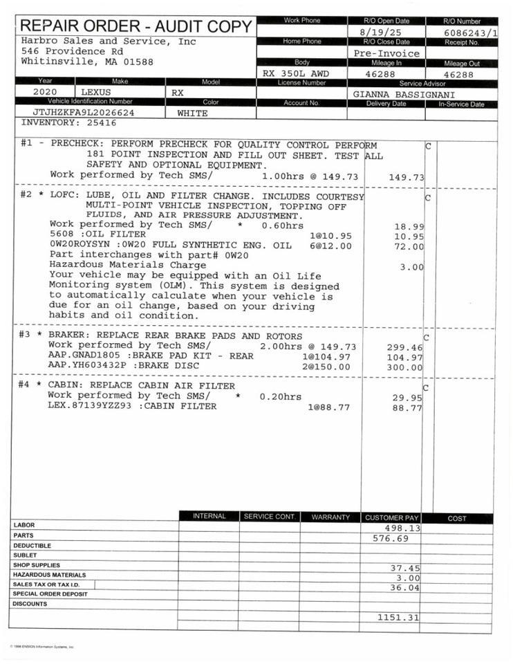 2020 Lexus RX 350L - 1 OWNER - THIRD ROW SEAT Whitinsville MA