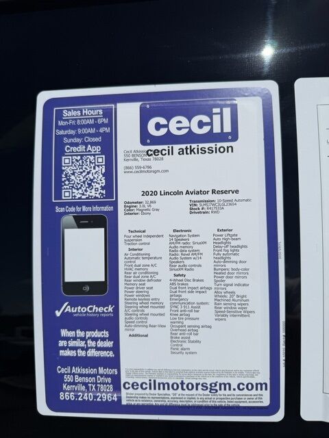 2020 Lincoln Aviator Reserve TX 2020 Lincoln Aviator Reserve TX