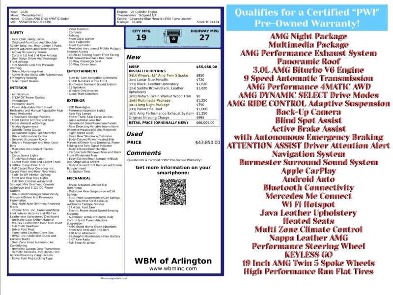 2020 Mercedes-Benz C-Class AMG C 43 Sedan 4MATIC