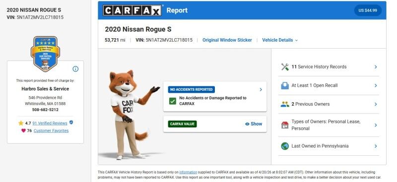 2020 Nissan Rogue S - LOW MILES Whitinsville MA