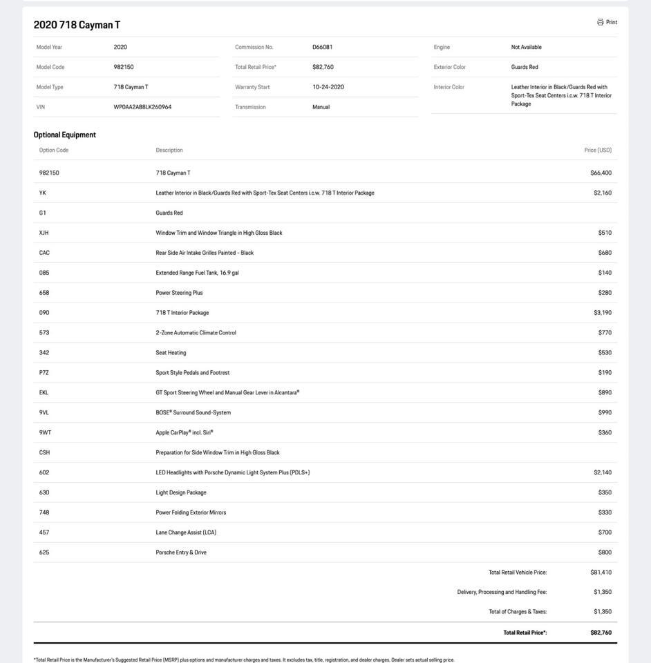 2020 Porsche 718 Cayman T Pompano Beach FL